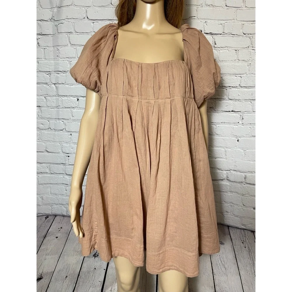 NWT New Free People Marina Mini Light Brown Cotton Dress Size M